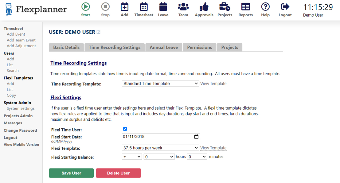 Flexi Time Software Screen Shot