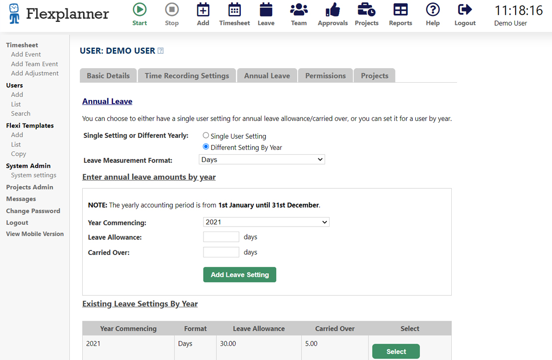 Flexi Time Software Screen Shot