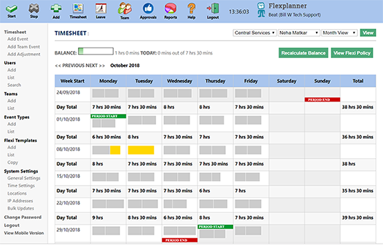 Flexi Time (Flexitime) Timesheet Tracker Software